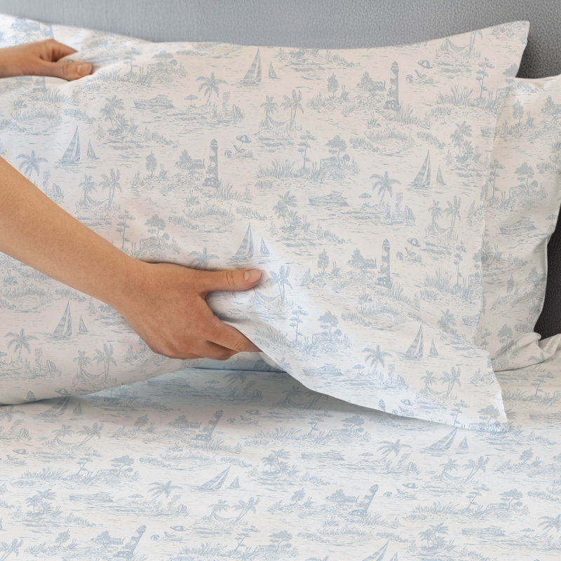 Southern Tide Marco Island Blue Sheet Set, King Sheet Set with 2 Pillowcases