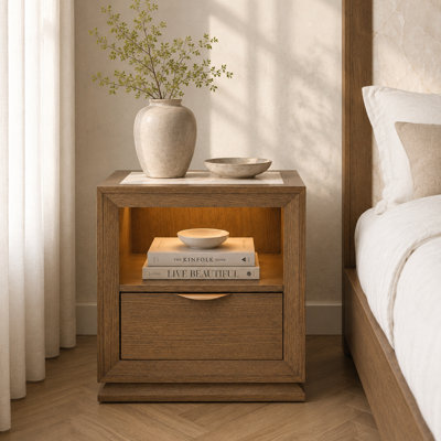 Portrait 1-Drawer Nightstand With LED Lights - Sienna Brown