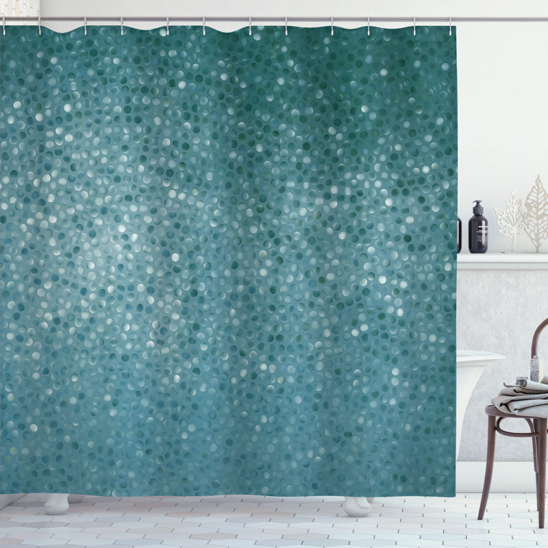 Ensemble de rideau de douche + crochets, H 69 po x l 75 po, Bleu sarcelle / Blanc