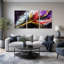 Art mural abstrait mauve, bleu et doré avec ensemble de 3 toiles rouges-1075880861