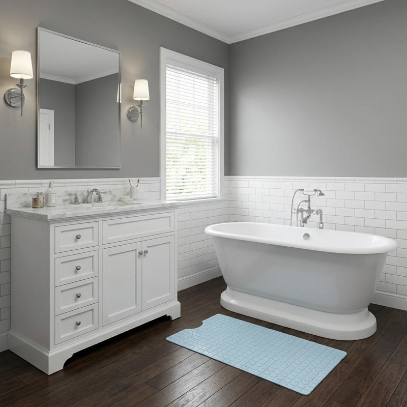 40" Light Blue Geometric Tiles Non Slip Bathtub Mat