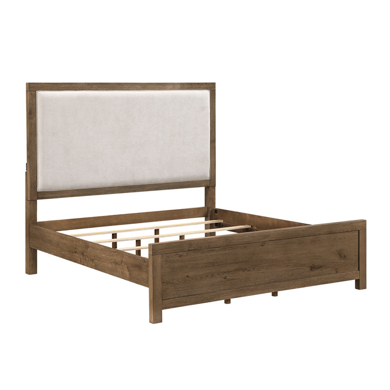 Lit pour grand lit moderne avec garniture de chargement et tête de lit à finition brune, meubles de chambre à coucher transitionnels 1pc