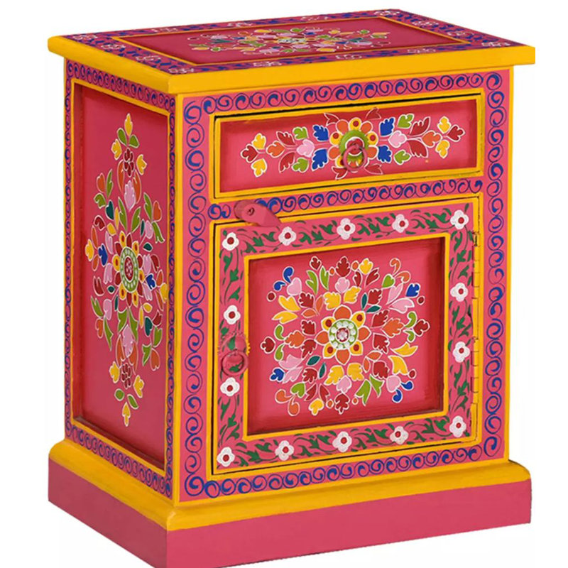 Plath 40cm W Solid Wood Bedside Table, Pink