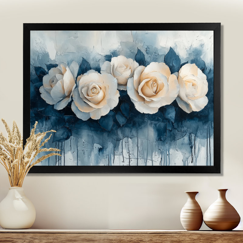 Elegant Aqua Winter Roses Elegance - Roses, art mural, H 16 po x l 32 po, Reproduction encadrée d'une seule photo sans pass