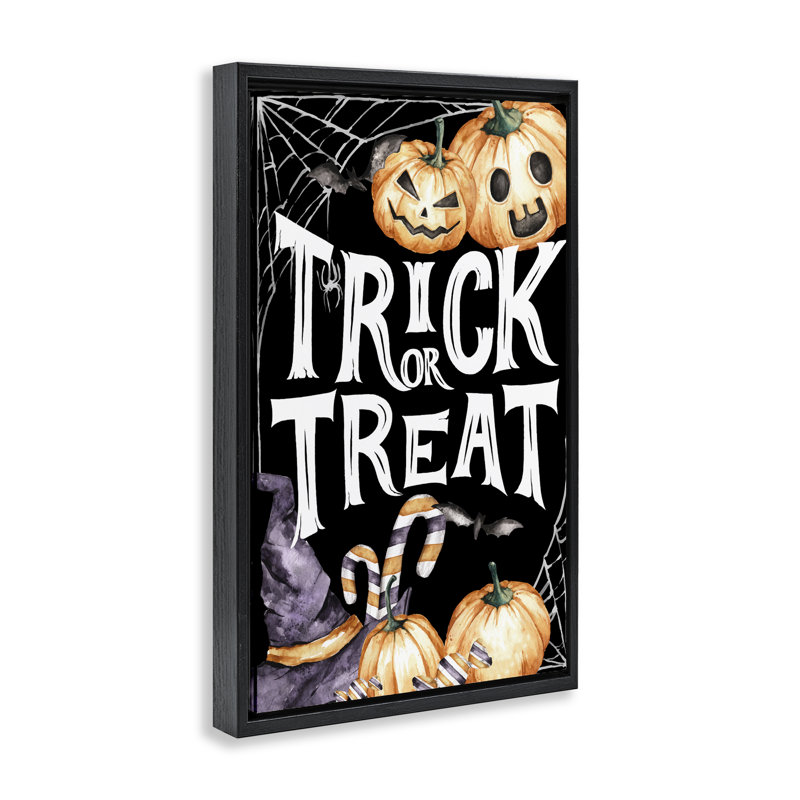 Cadre flottant Trick Or traiter Creepy Traditions, design par Kim Allen, Cadre flottant noir de jais, H 25 po x l 17 po