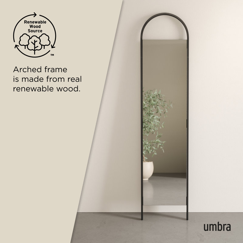 Natural Wood Full Length Arched Leaning Mirror