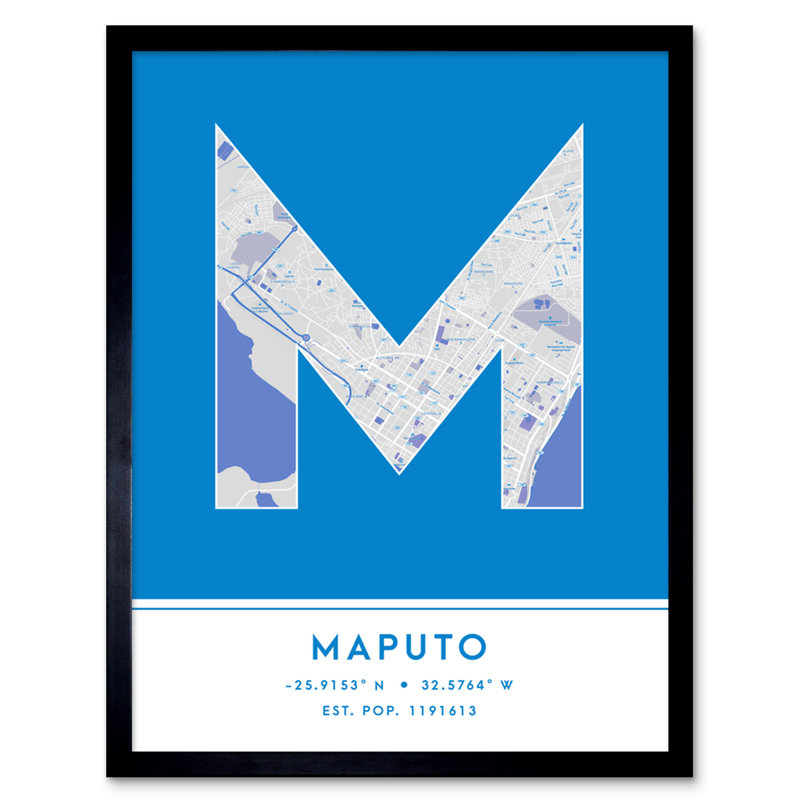 Maputo City Map Maputo Blue by Wee Blue Coo - Single Picture Frame Typography