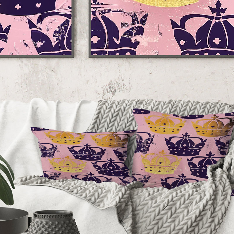 Coussin décoratif mauve et doré Royal Crown II - enfants, H 16 po x l 16 po