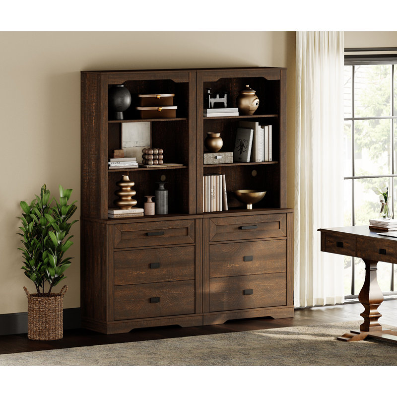 Laziza 2 Column 3 Tier Bookcase With Drawer,73.3" Tall Floor Standing Bookshelf,Modern Farmhouse Display Storage Cabinet With Adjustable Shelves