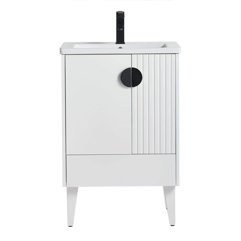 Saimah 24'' Single Bathroom Vanity with Ceramic Top, Black, White Matte