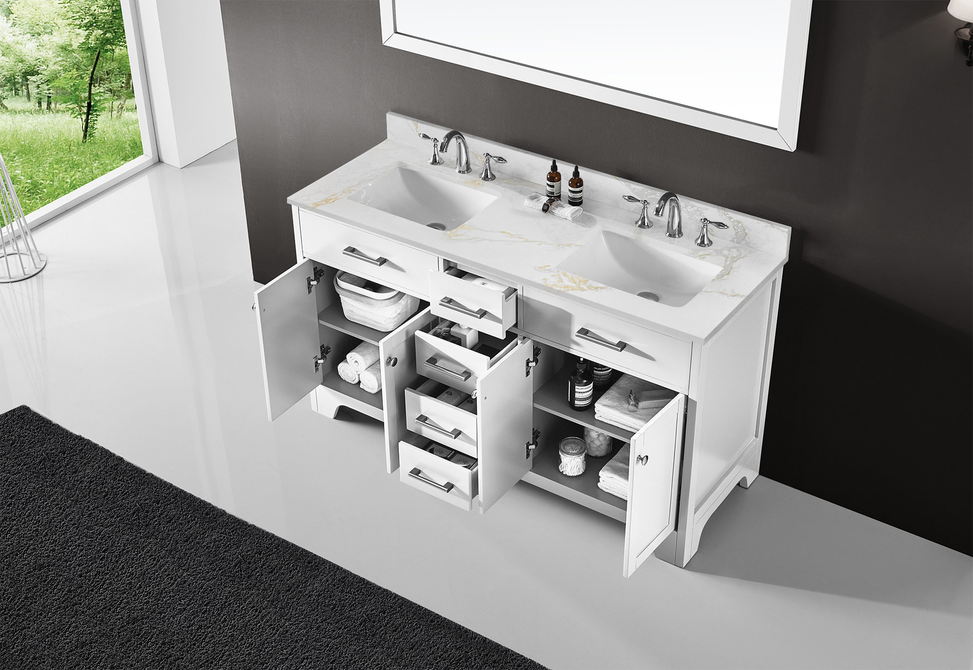 Lark Manor™ Claristine 60 Inch Bath Vanity in Quartz Top 3 Faucet Hole ...