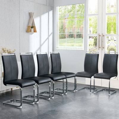 Contemporary High Back Upholstered Parsons Chair, Metal Sled Base, Set of 6