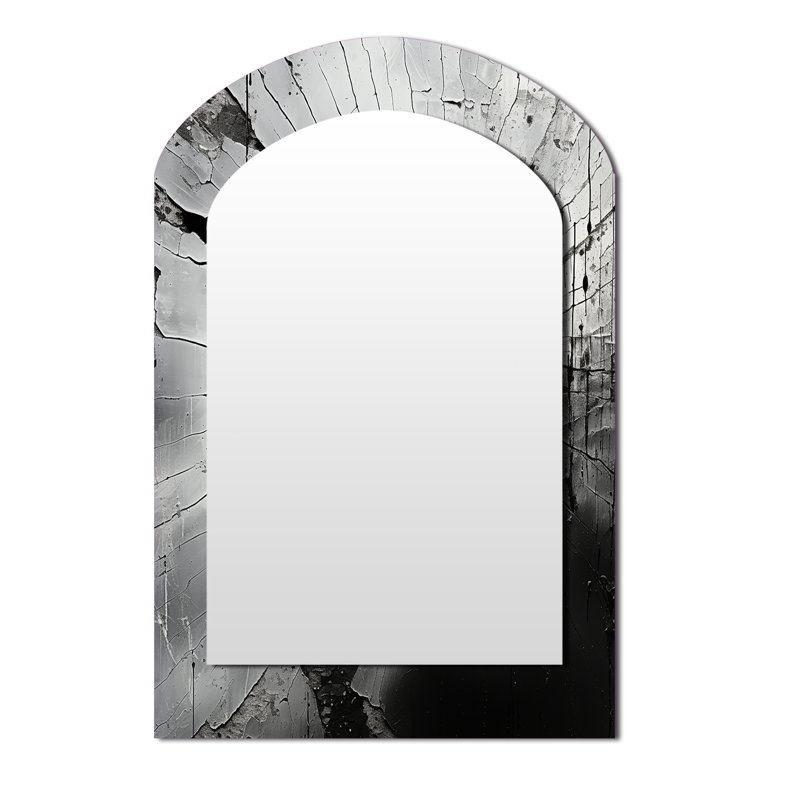 Géode de pierre grise minimisée I - miroir asymétrique en pierre spirituelle, miroir mural noir de forme unique, art imprimé en métal