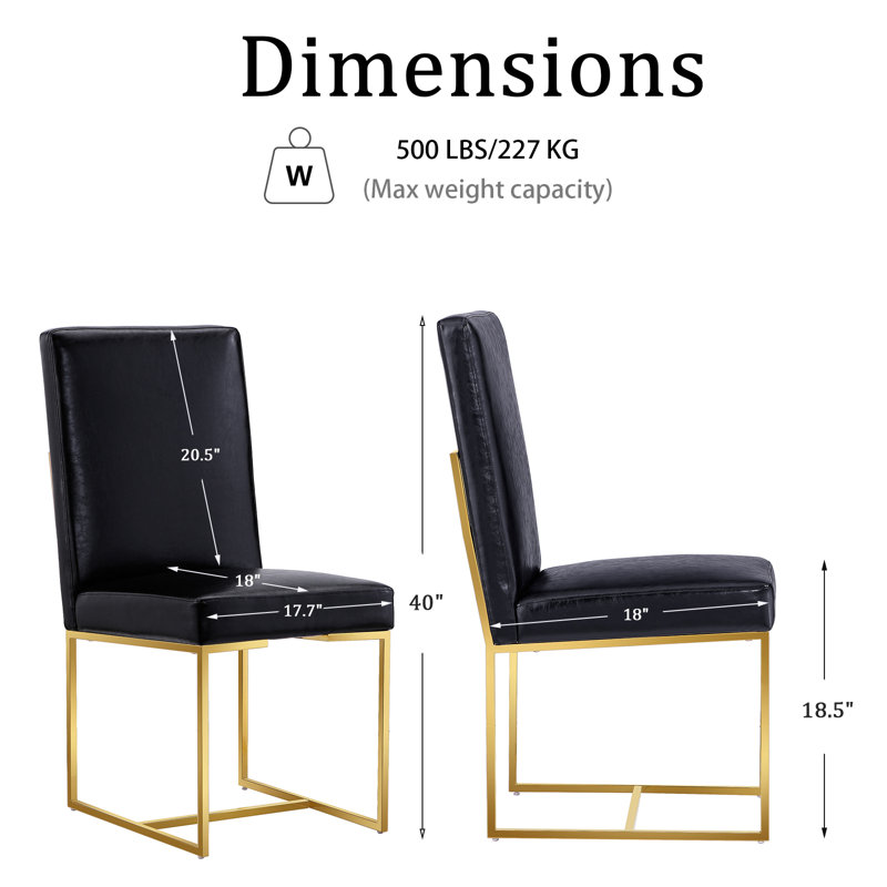 Chaises de salle à manger modernes en cuir noir avec pieds dorés