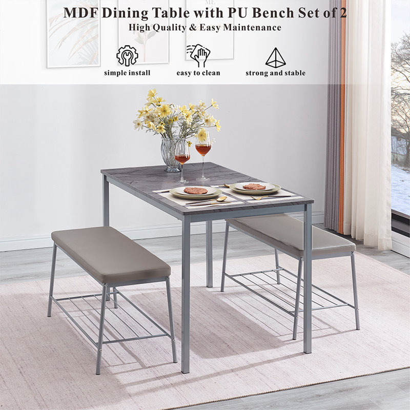 Fauste 4 - Person Four Leg Base Dining Set, gris, gris, gris