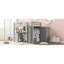 Lit mezzanine double avec tiroirs, bureau et garde-robe gris