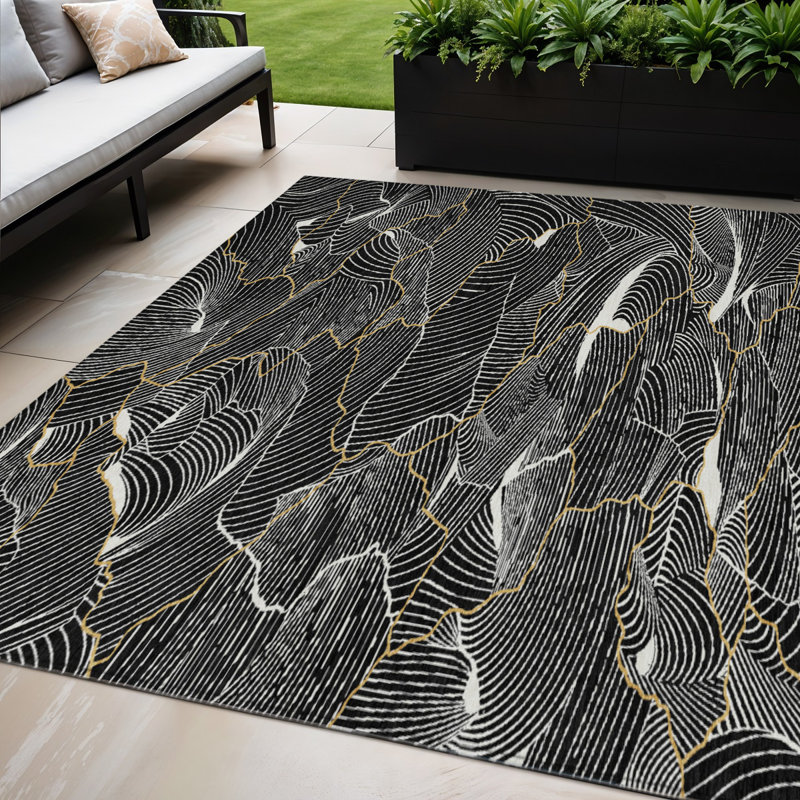 Tapis intérieur lavable abstrait noir 5 pi x 8 pi