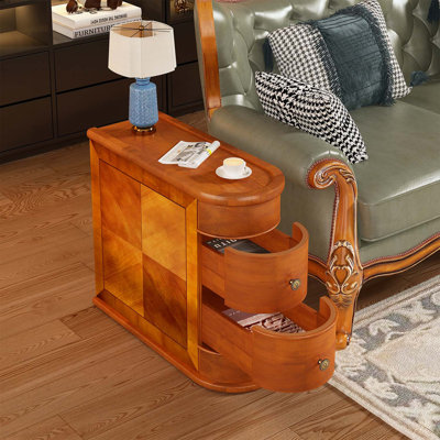 Table de bout rétro en bois de noyer avec 2 tiroirs, aucun assemblage requis, parfaite pour les petits espaces et un décor élégant.