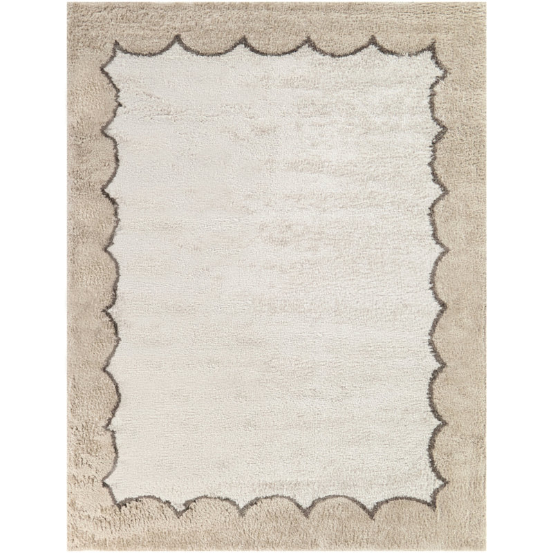 Sherise Taupe Modern Border Area Rug, Rectangle 5'3" x 7'