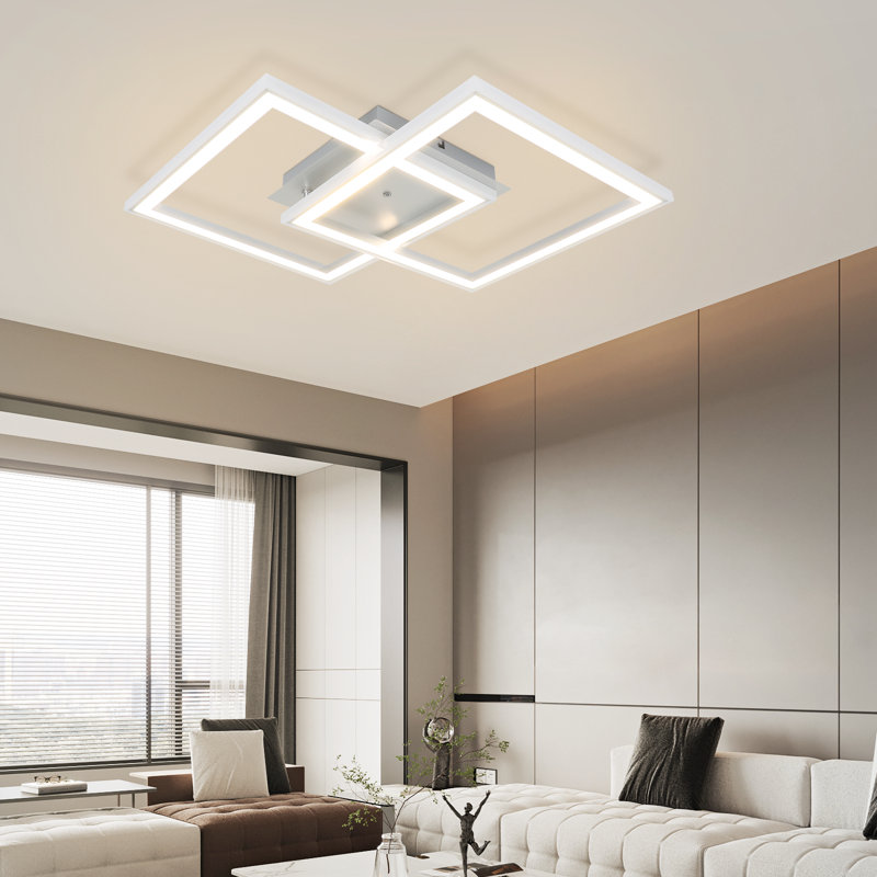 Perspections Led Ceiling Light 2 Flames Dimmable & Rgb Colour Change White Geometric 35W