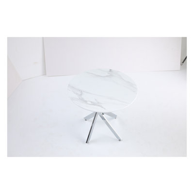 Table ronde en verre trempé 35,43 po - Cadre en fer argenté, design moderne