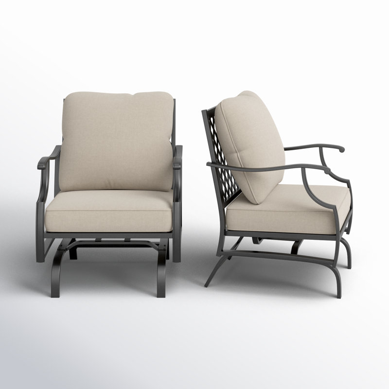 Argirios Rocking Powder Coated Steel Patio Lounge Chairs (Set of 2), Beige