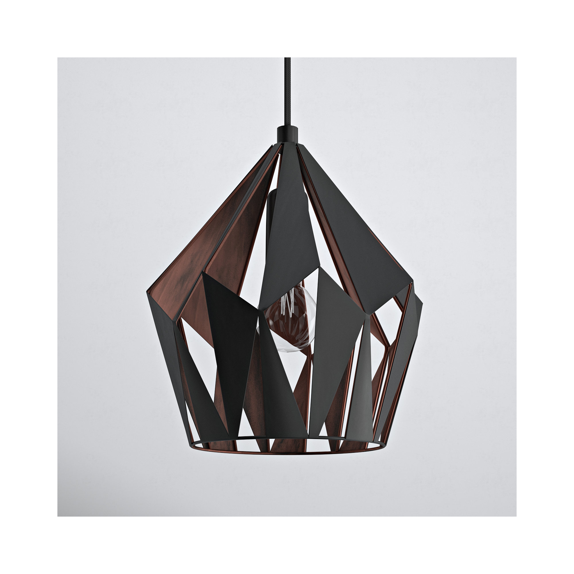 Hendry Single Light Metal Pendant, Black/Copper, 72" H x 15.12" W x 15.12" D