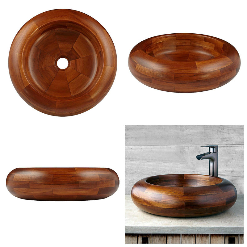 Belfry Bathroom Braedon 440mm L x 440mm W Brown Wood Circular Sink