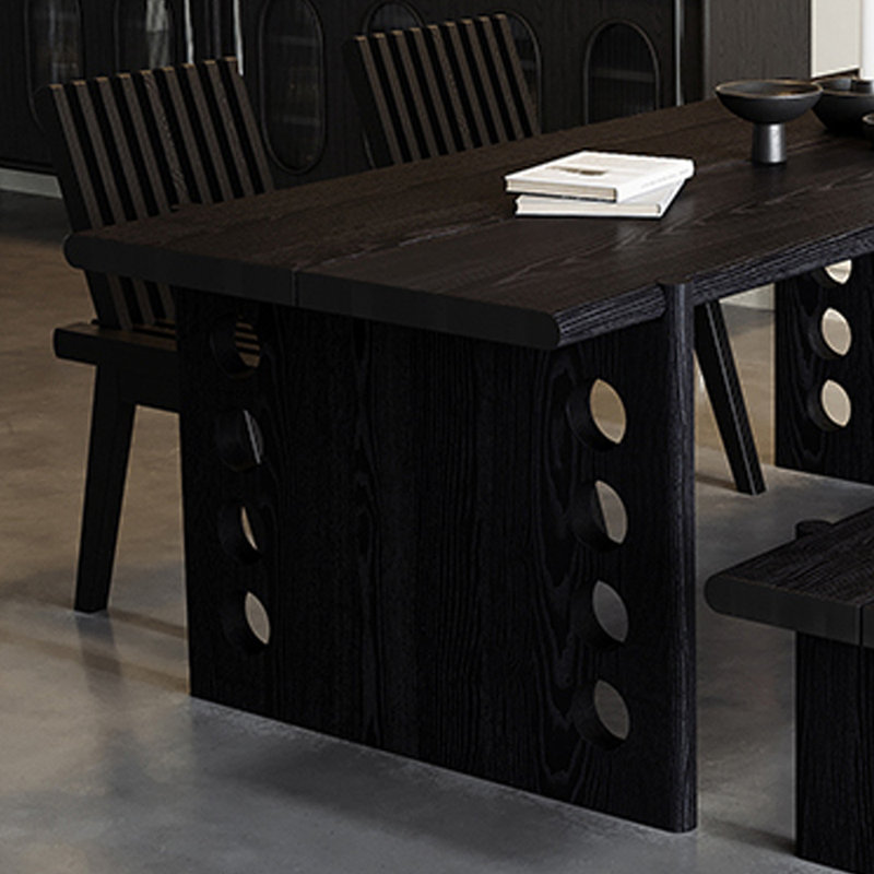 Ash Solid Wood Creative Hole-shaped Writing Desk, 29.52" H x 55.11" W x 27.55" D, Black