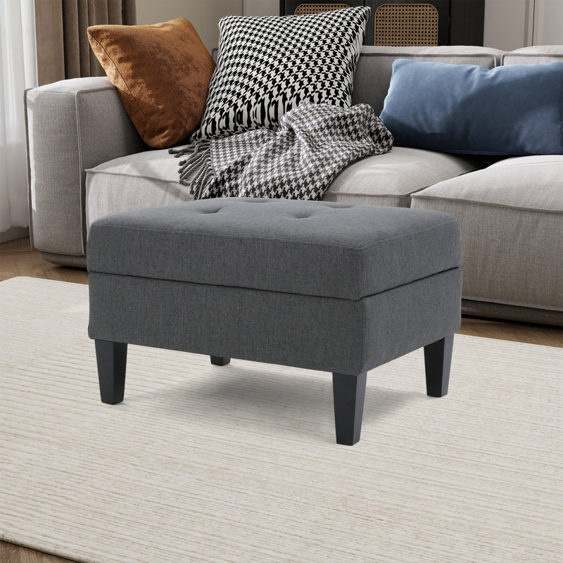 Repose-pieds rectangulaire avec rangement rembourré, Gris foncé