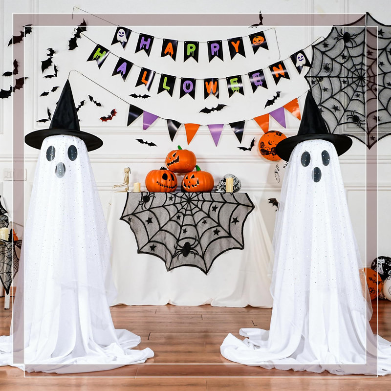 Décoration d'Halloween illuminant les fantômes (2 pièces) - Fantômes effrayants de 59 po de hauteur avec guirlandes lumineuses à distance (fonction minuterie)