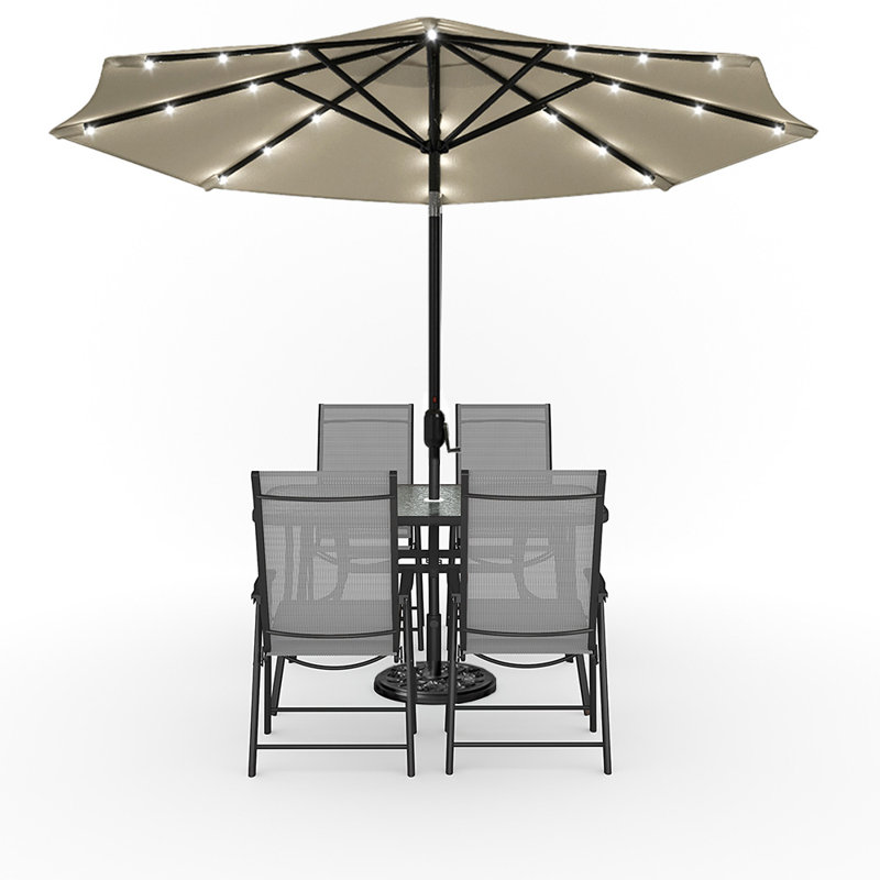 Dietame 4 - Person Patio Dining Set with Rectangular Table, Grey/Beige