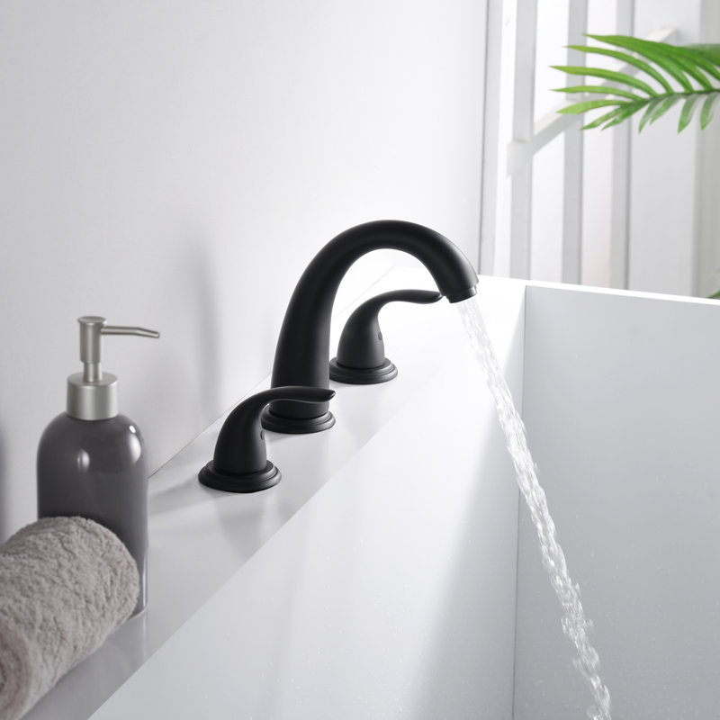 Robinet de baignoire romaine à haut débit à deux poignées à fixation sur le comptoir avec valve, Noir mat