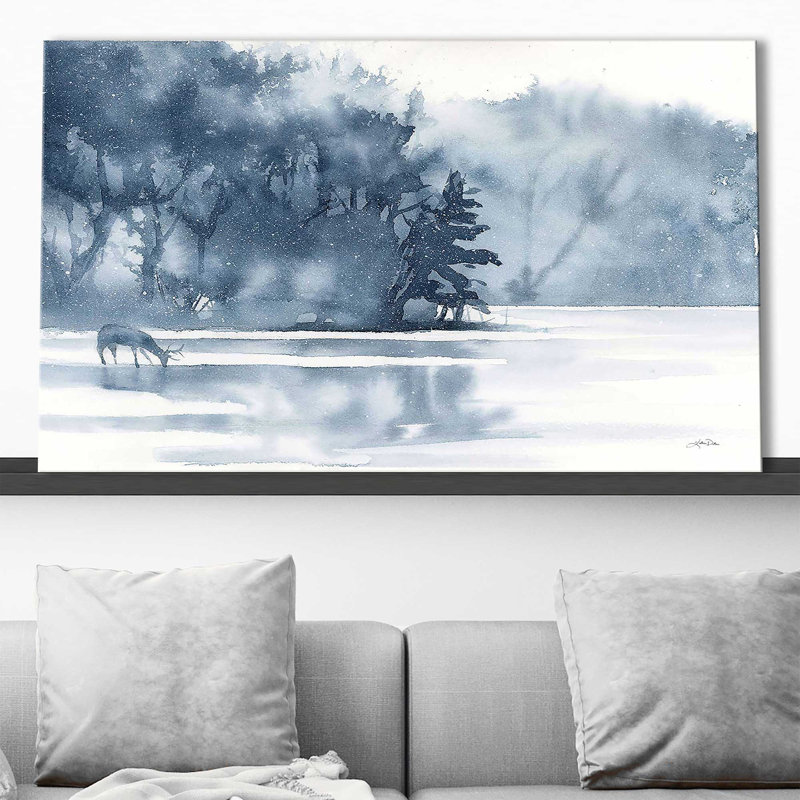 «Winter Lake» par Katrina Pete - peinture, Toile tendue, H 28 po x l 48 po x P 1,5 po