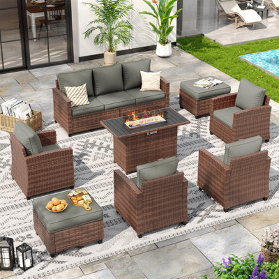 7-Person Outdoor Seating Group With Fire Pit Table