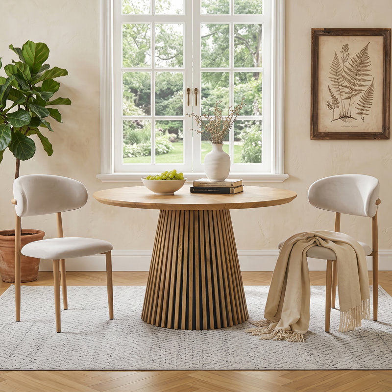 Ensemble de 2 chaises de salle à manger en lin beige avec pieds en métal et finition noyer, Bois naturel