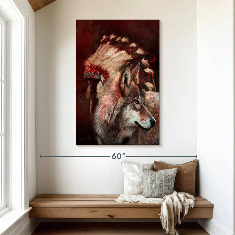 Bonnet de guerre et loup, H 48 po x l 32 po