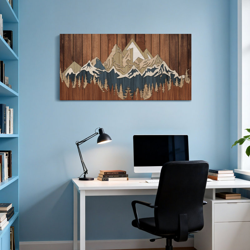 Paysage et nature Chaîne de montagnes avec forêt et neige, H 28 po x l 58 po