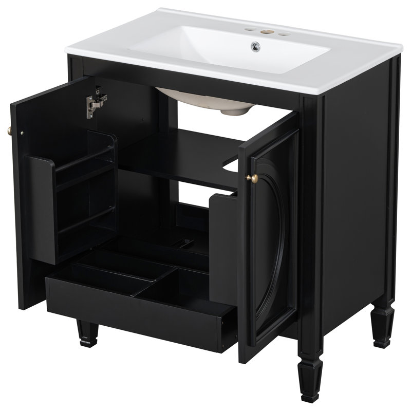30'' Single Bathroom Vanity With Ceramic Top, Black