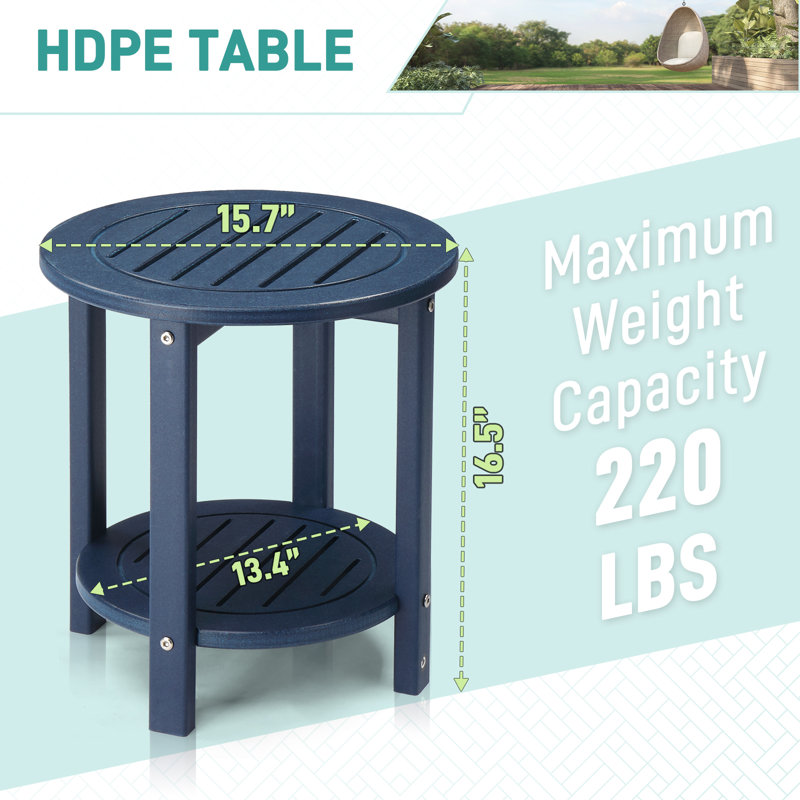 Table d'appoint ronde bleue en PEHD pour patio