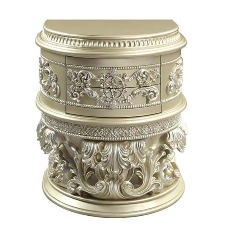 Champagne Silver 2-Drawer MDF Nightstand with Gold Handles