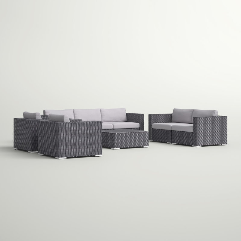 Cabral 7 - Person Patio Conversation Set with Cushions, Gray Frame / Silver Cushion