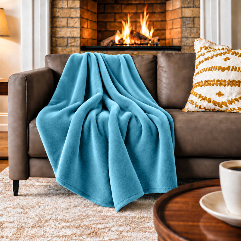 Couverture polaire en fausse fourrure de vison de luxe - Doux et moelleux réversible, Lit simple, Bleu clair