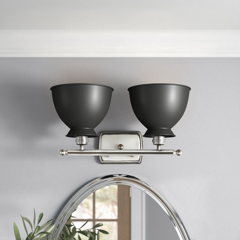 Éclairage pour meuble-lavabo à 2 lumières à intensité variable Arev, Ampoule DEL 6 watts Vinage, Noir mat, Nickel poli