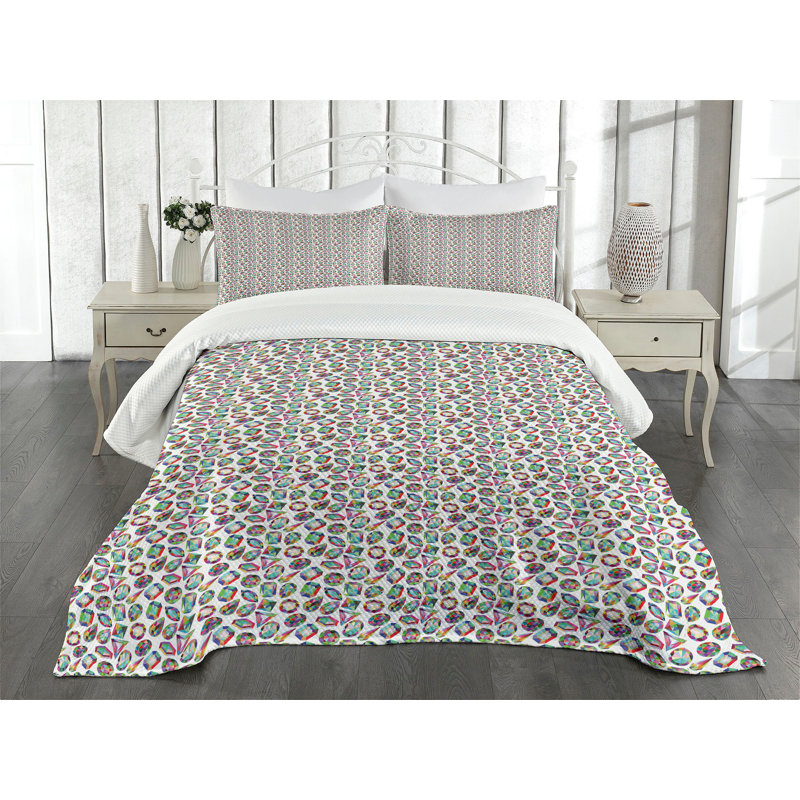 Ambensonne Diamonds Bedspread Multicolor, King Coverlet/Bedspread + 2 Pillow Shams