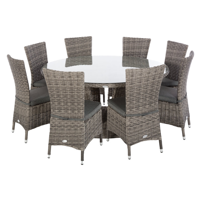Bestla Round Glass Outdoor Dining Table - 160 cm W 160 cm D, Dark Brown