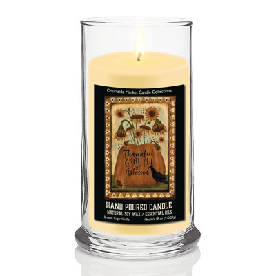 Bougie en verre « Reconnaissant, Grateful, Blessed » avec drapeau d'automne (510 ml).