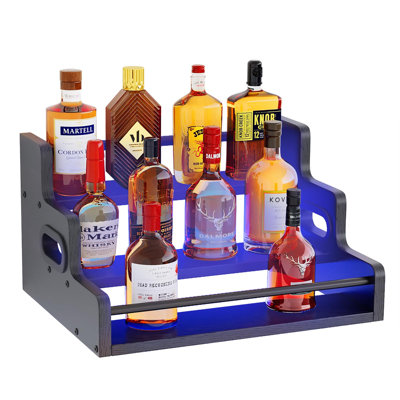 3-Tier LED Liquor Display Shelf with Remote Control, Wine Rack & Coffee Syrup Rack