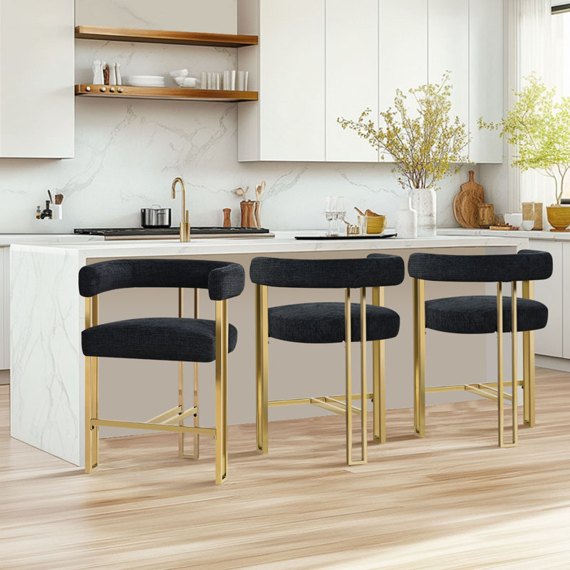 Tabouret de comptoir 25 "en chenille 25" (ensemble de 3), Noir