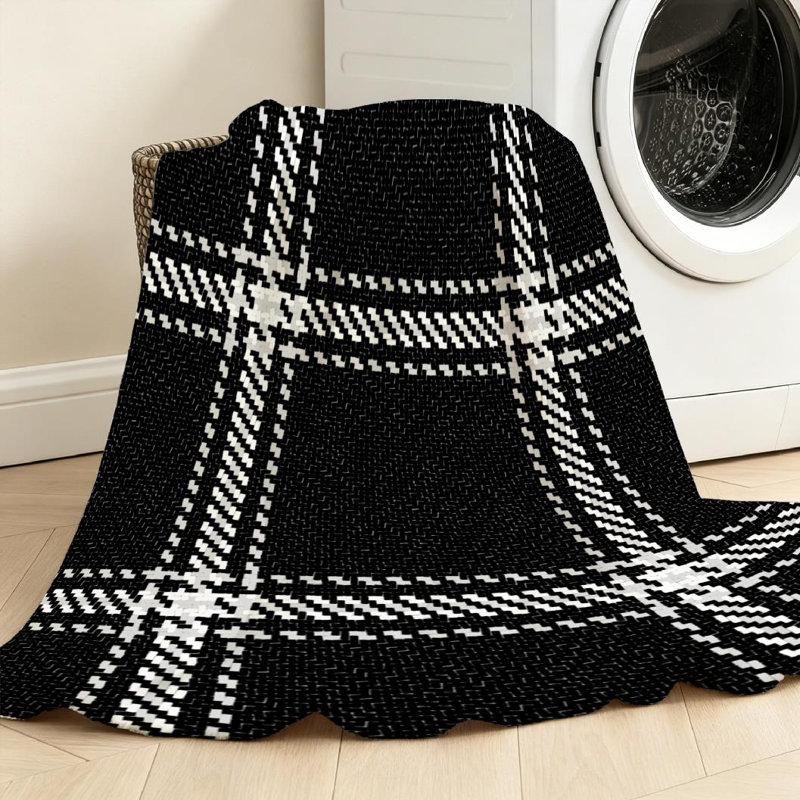 Jeté en flanelle noire ultra douce en molleton, bûcheron et imprimé blanc à une face, Jeté 30 po x 40 po